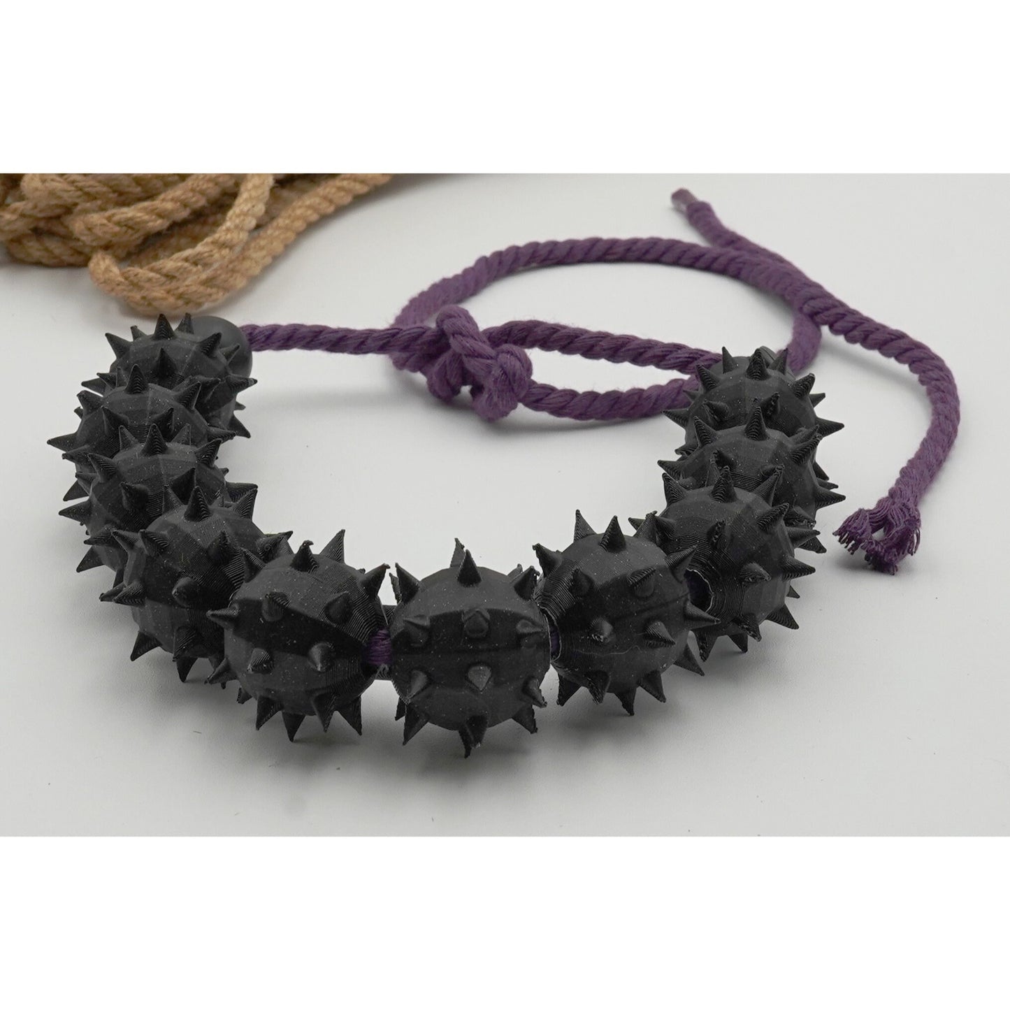 Devils Necklace Spiked Ball on Purple Rope Erotic Gift for Sensory Play, Spiked Necklace Rope bondage Sensory Play as a Sensory Device