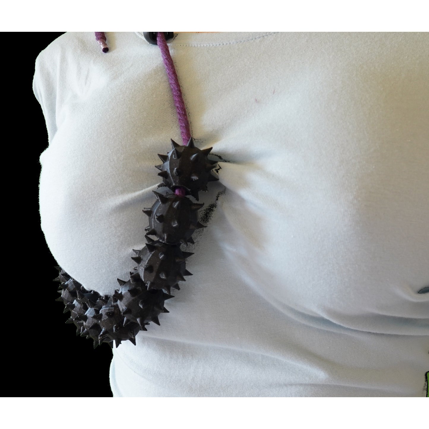 Devils Necklace Spiked Ball on Purple Rope Erotic Gift for Sensory Play, Spiked Necklace Rope bondage Sensory Play as a Sensory Device