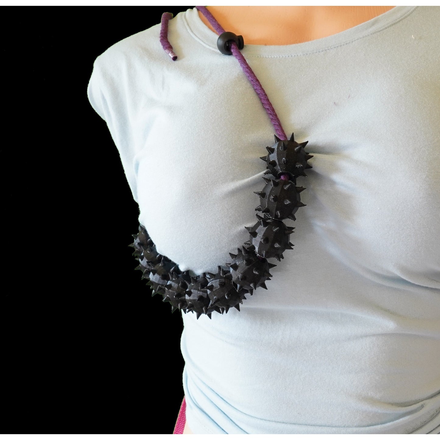 Devils Necklace Spiked Ball on Purple Rope Erotic Gift for Sensory Play, Spiked Necklace Rope bondage Sensory Play as a Sensory Device