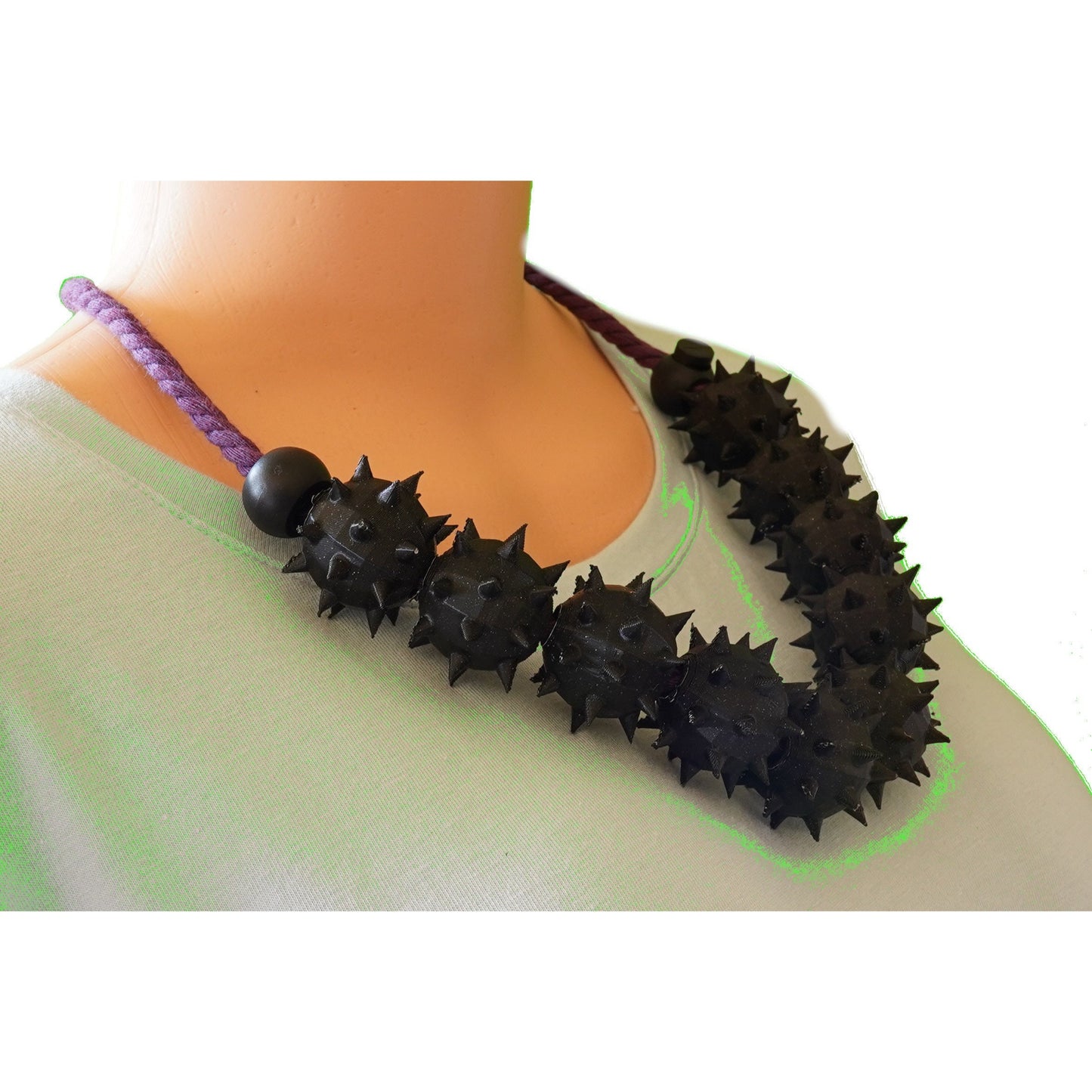 Devils Necklace Spiked Ball on Purple Rope Erotic Gift for Sensory Play, Spiked Necklace Rope bondage Sensory Play as a Sensory Device