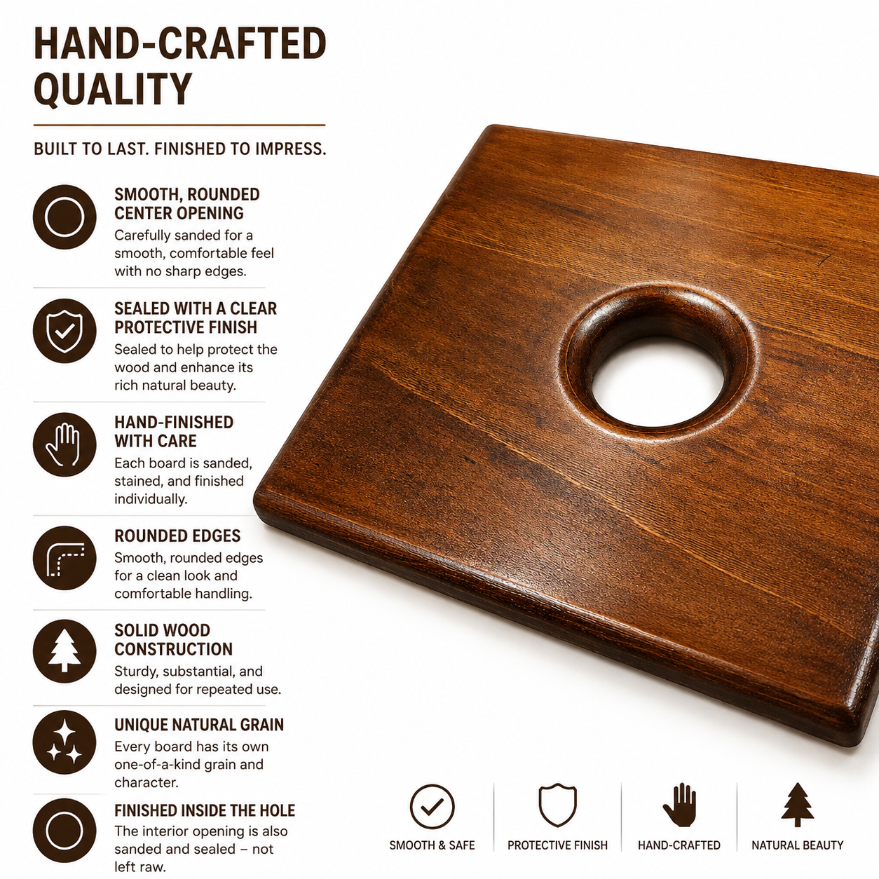 Handmade Solid Pine CBT Wood Board with Egg-Shaped Center Opening