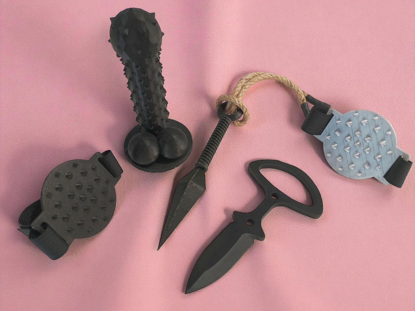 3D Printed BDSM Sensory Play Set, Black Plastic Spikes and Knives, Adult Toy Party Pack